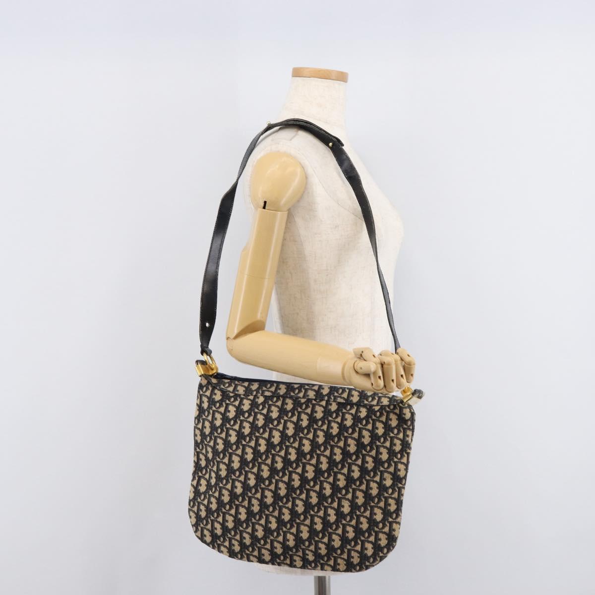 Christian Dior Trotter Canvas Shoulder Bag Navy Gold Auth BA17088