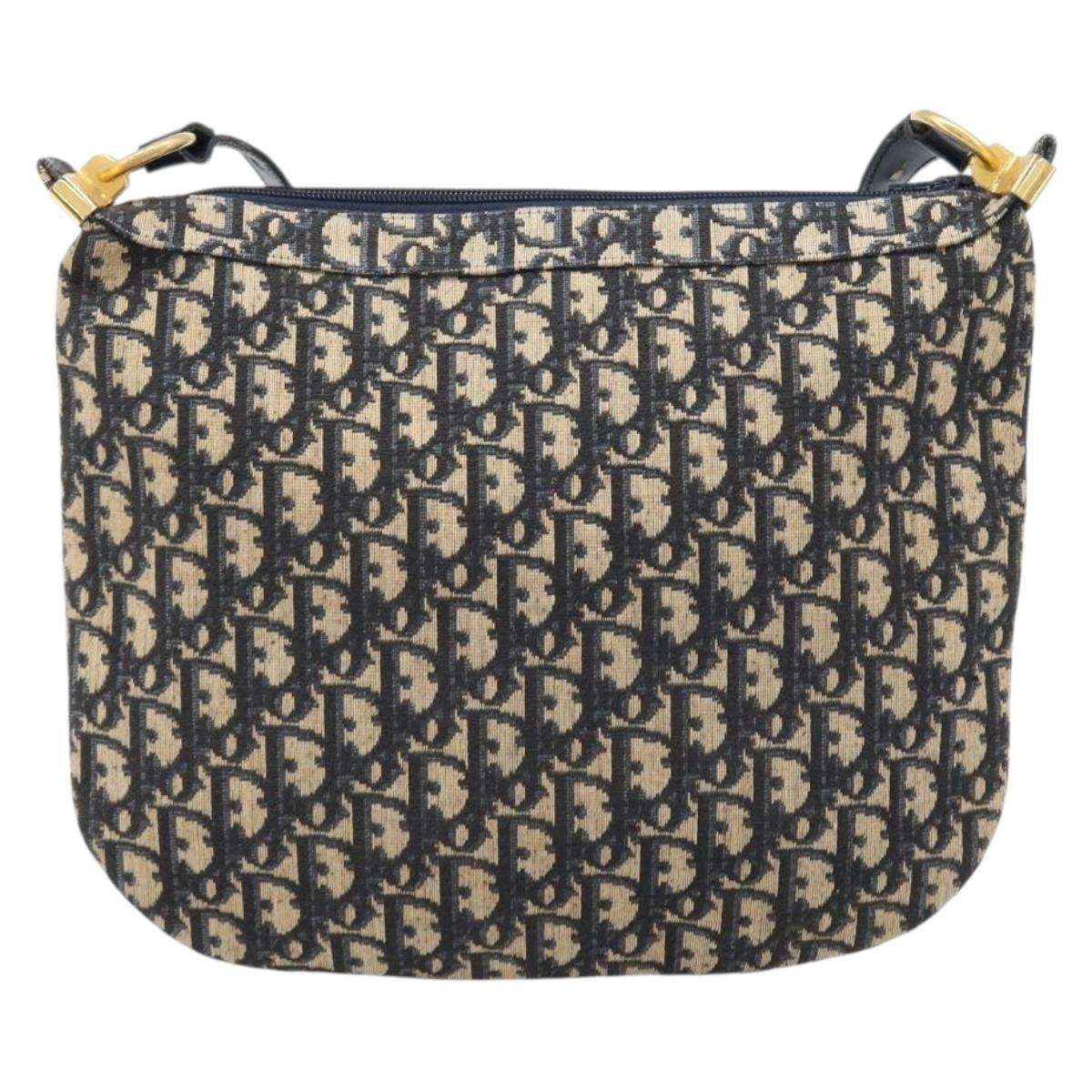 Christian Dior Trotter Canvas Shoulder Bag Navy Gold Auth BA17088