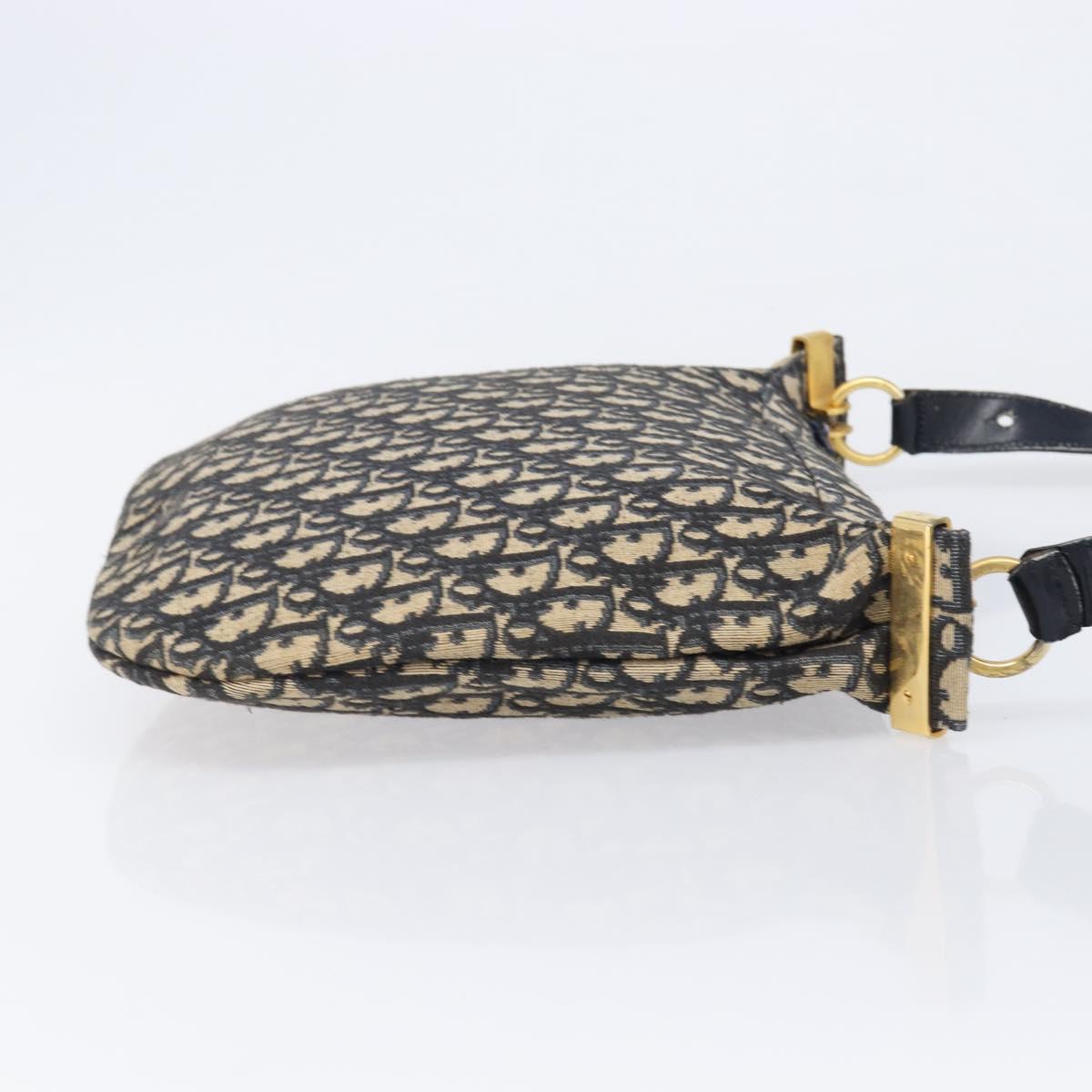 Christian Dior Trotter Canvas Shoulder Bag Navy Gold Auth BA17088