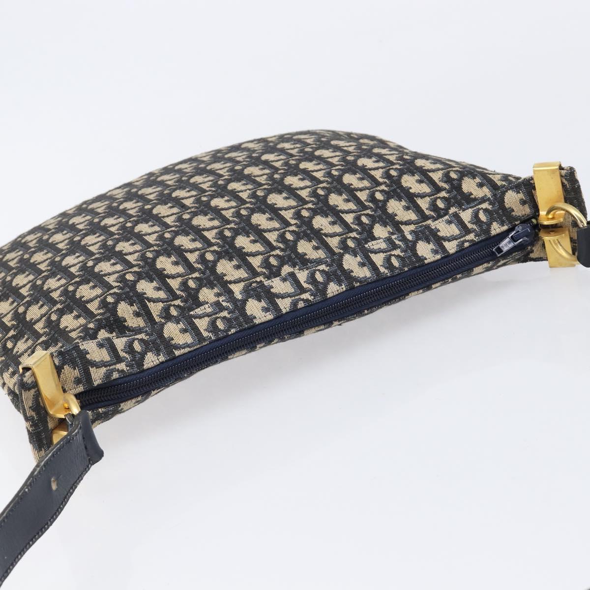 Christian Dior Trotter Canvas Shoulder Bag Navy Gold Auth BA17088
