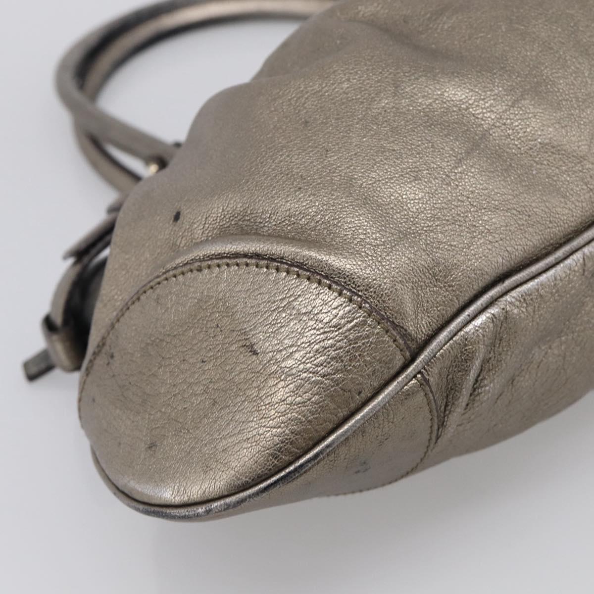 Salvatore Ferragamo Gancini Hand Bag Leather Silver Gold Auth BA17089