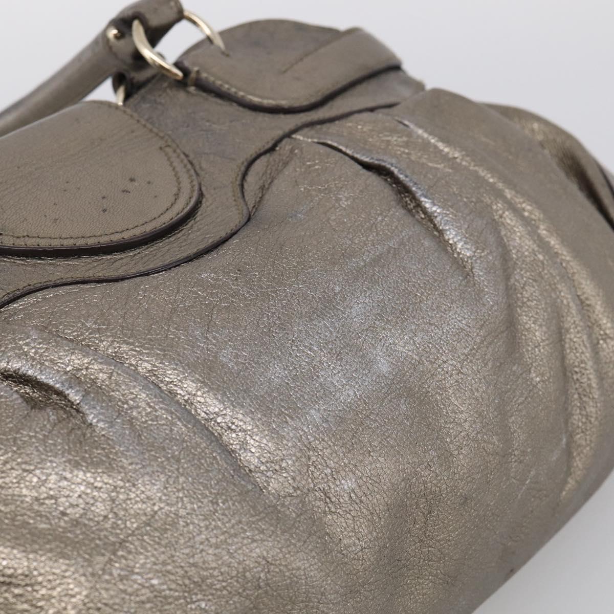 Salvatore Ferragamo Gancini Hand Bag Leather Silver Gold Auth BA17089