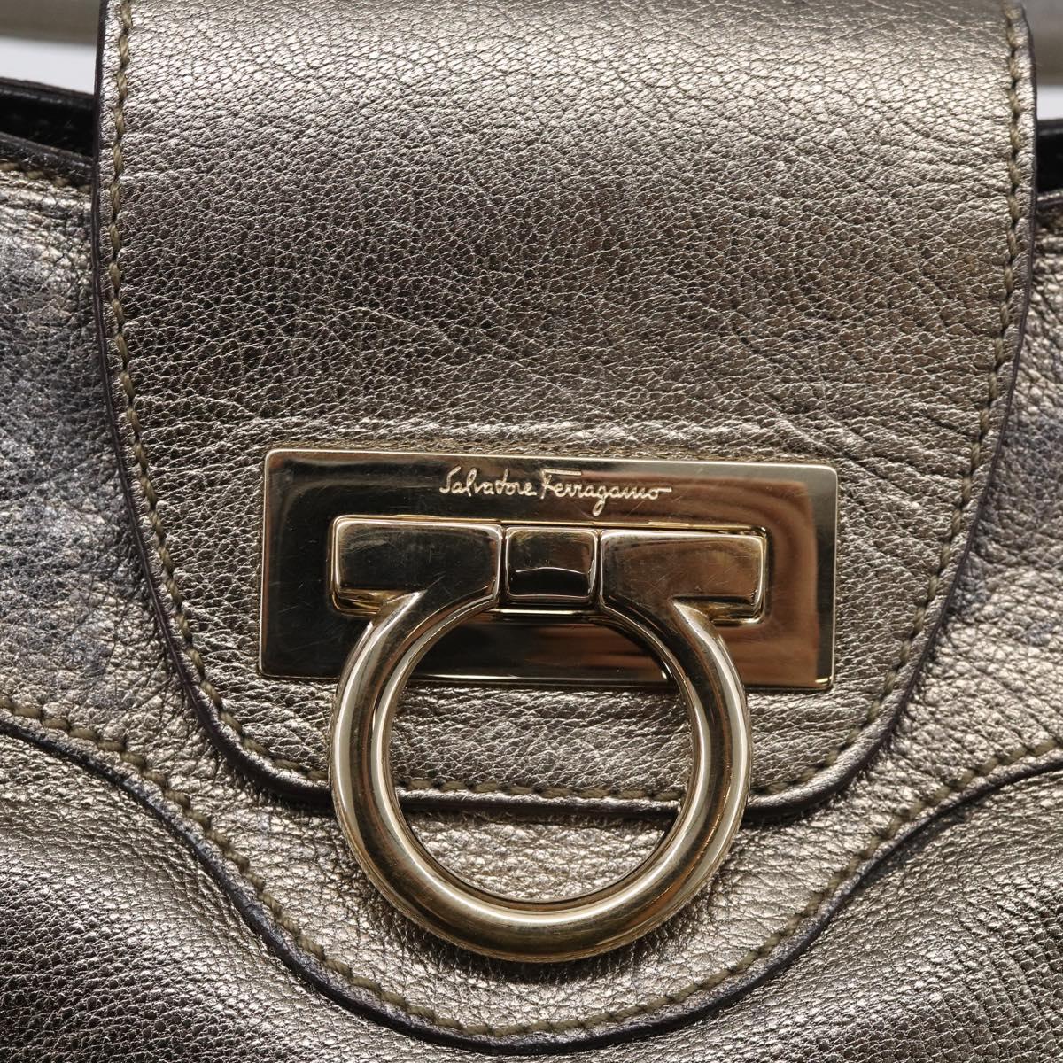 Salvatore Ferragamo Gancini Hand Bag Leather Silver Gold Auth BA17089