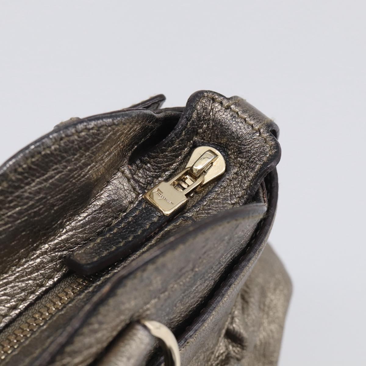 Salvatore Ferragamo Gancini Hand Bag Leather Silver Gold Auth BA17089