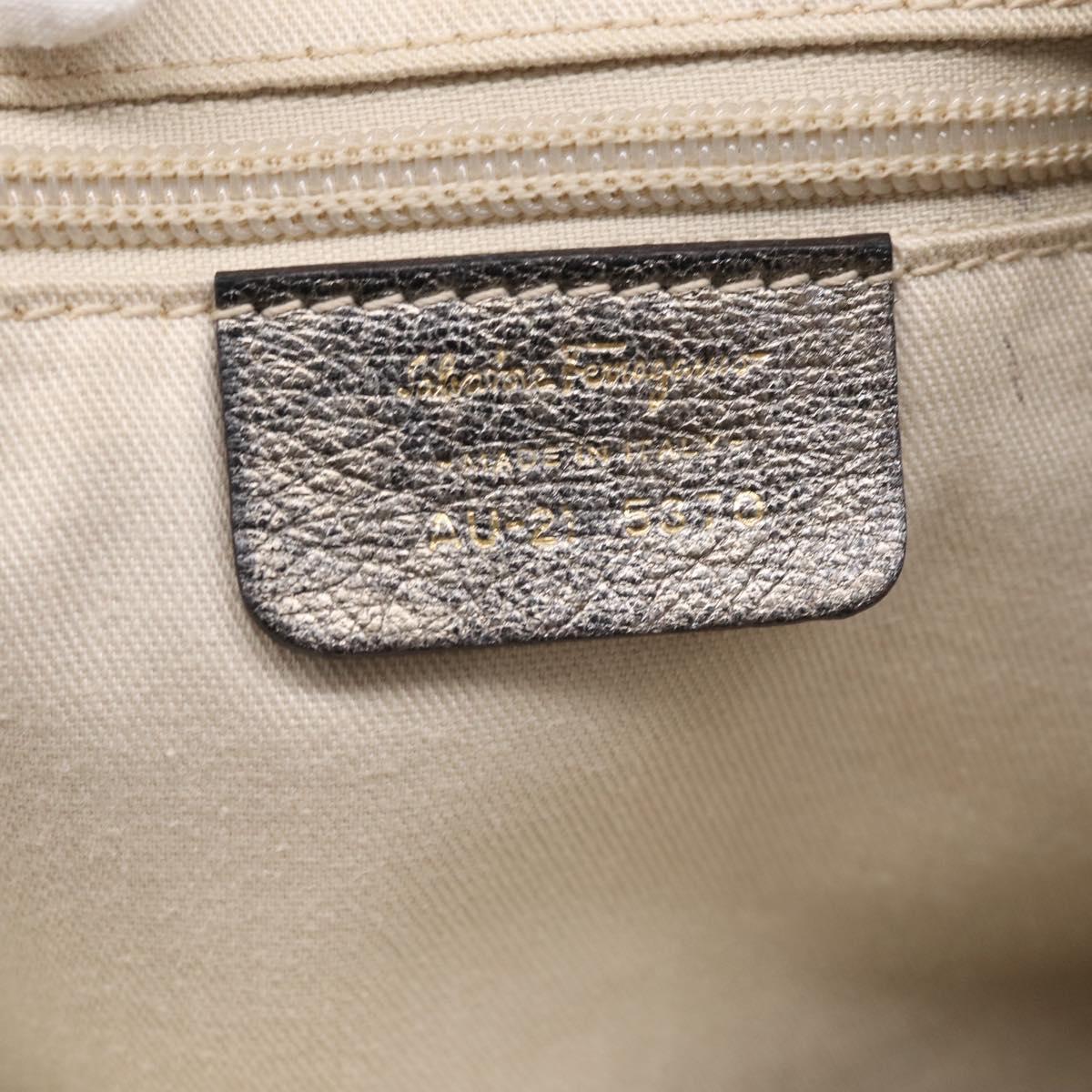 Salvatore Ferragamo Gancini Hand Bag Leather Silver Gold Auth BA17089