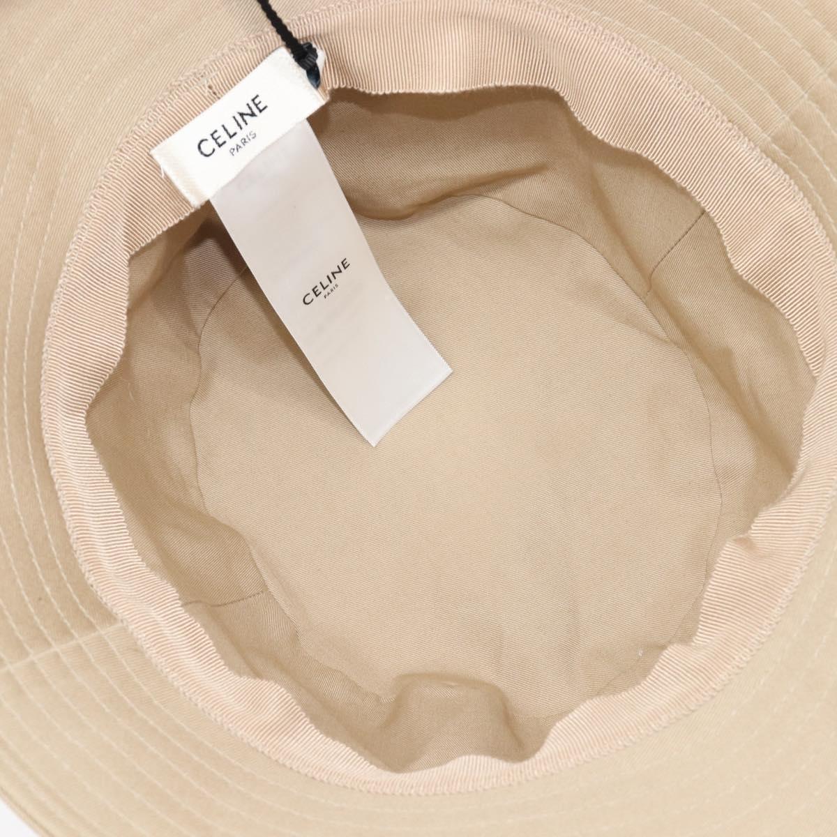 CELINE Bucket Hat Cotton Beige White Auth BA17093M