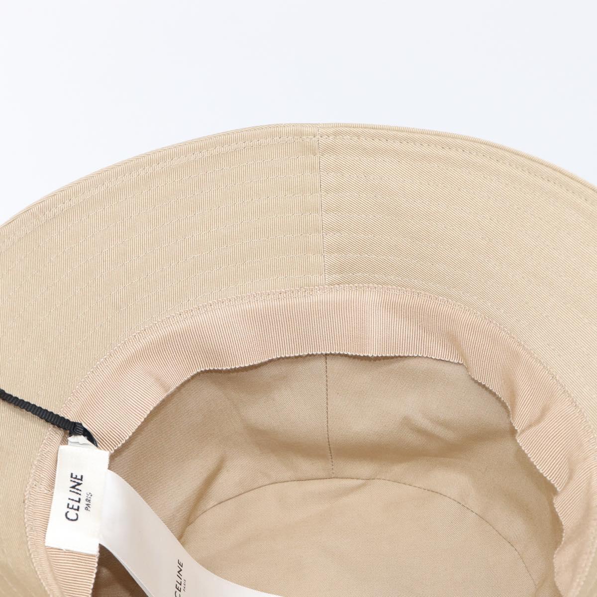 CELINE Bucket Hat Cotton Beige White Auth BA17093M