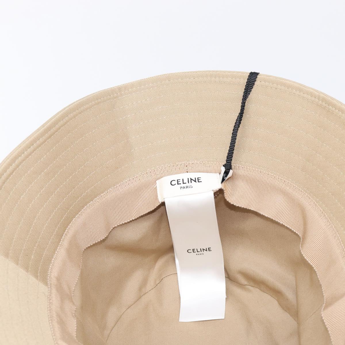 CELINE Bucket Hat Cotton Beige White Auth BA17093M