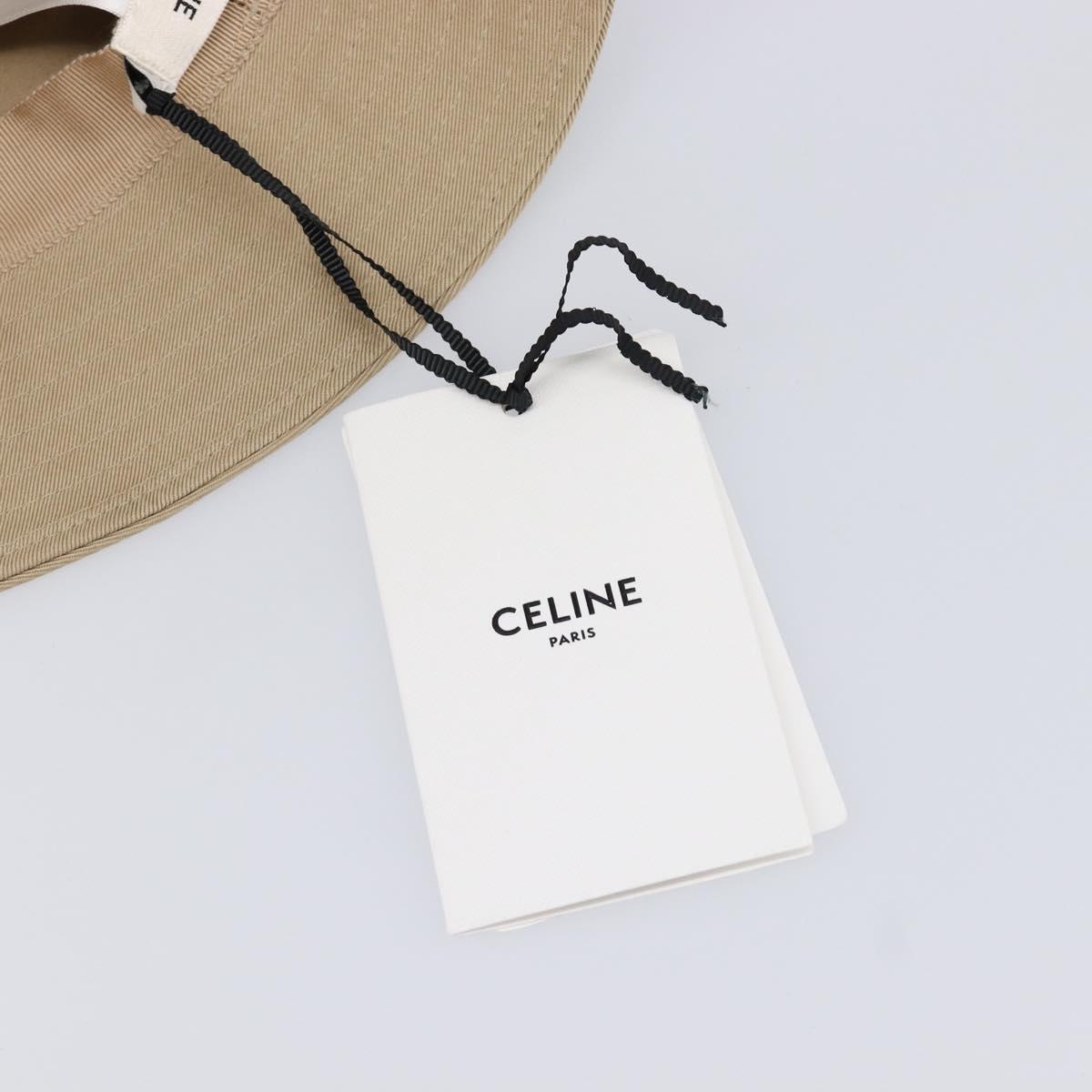 CELINE Bucket Hat Cotton Beige White Auth BA17093M