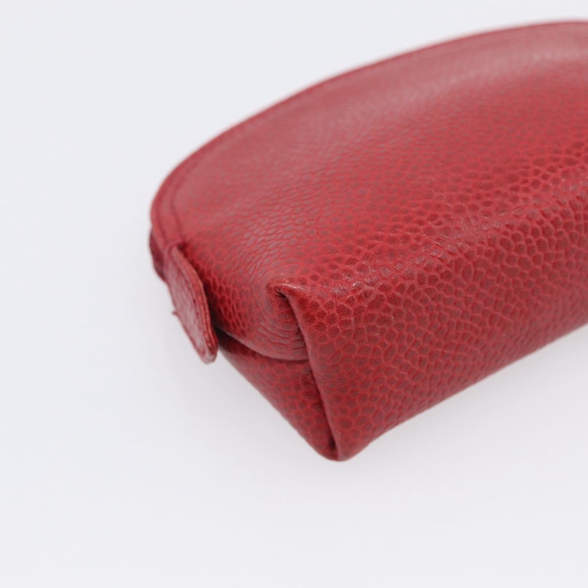 CHANEL COCO Mark Coin Purse Caviar Skin Red Gold CC Auth BA17101