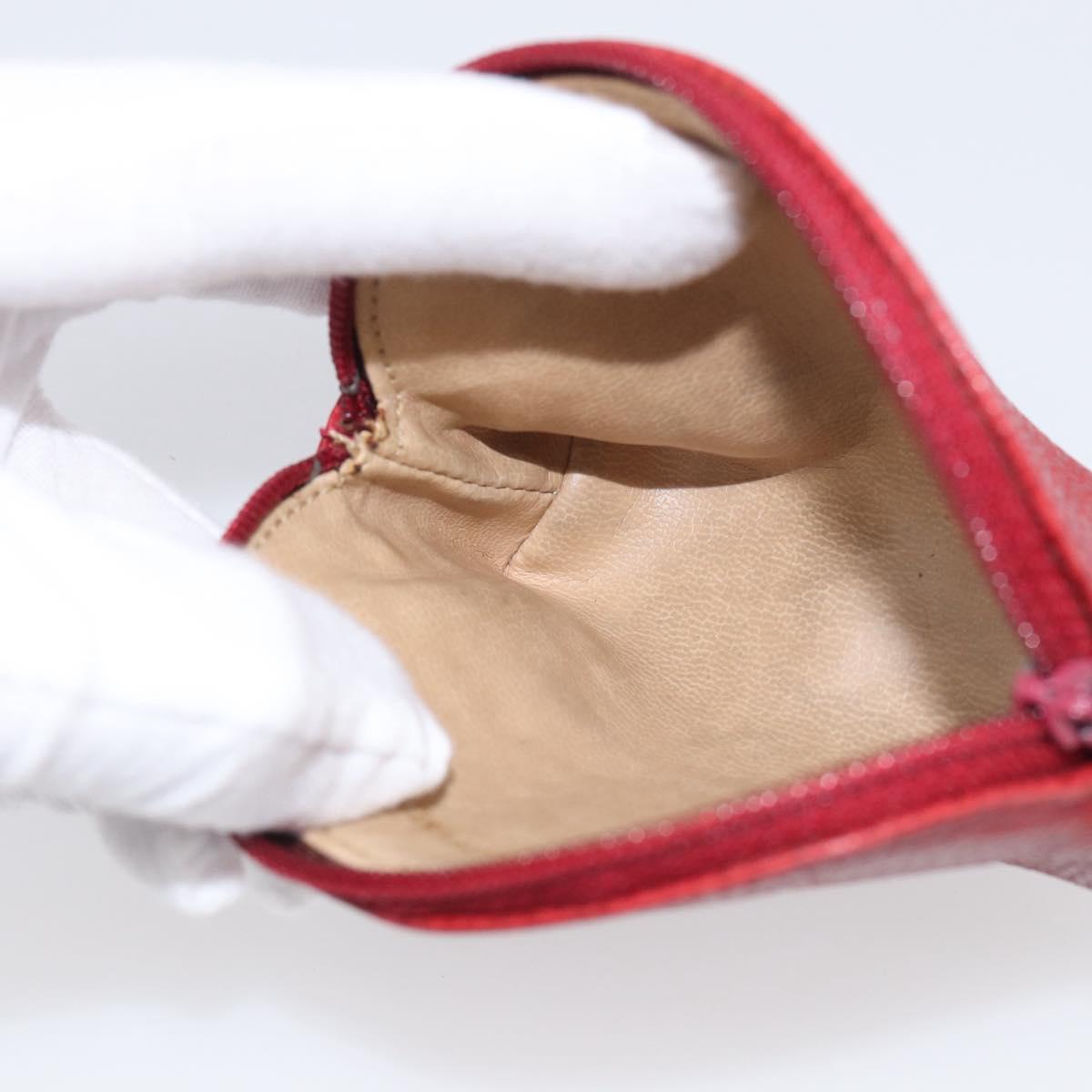 CHANEL COCO Mark Coin Purse Caviar Skin Red Gold CC Auth BA17101