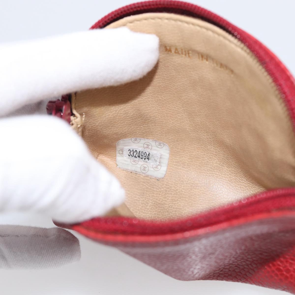 CHANEL COCO Mark Coin Purse Caviar Skin Red Gold CC Auth BA17101