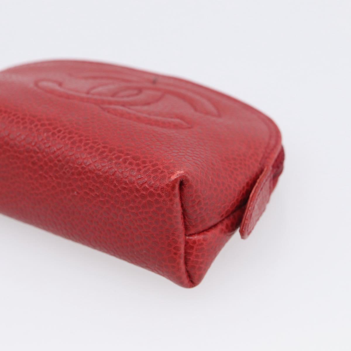 CHANEL COCO Mark Coin Purse Caviar Skin Red Gold CC Auth BA17101
