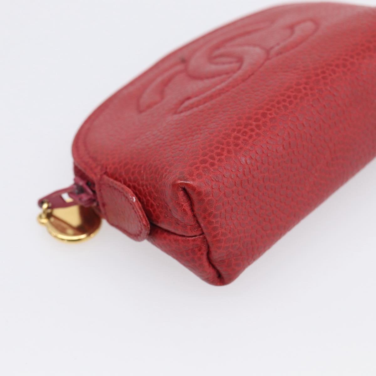 CHANEL COCO Mark Coin Purse Caviar Skin Red Gold CC Auth BA17101