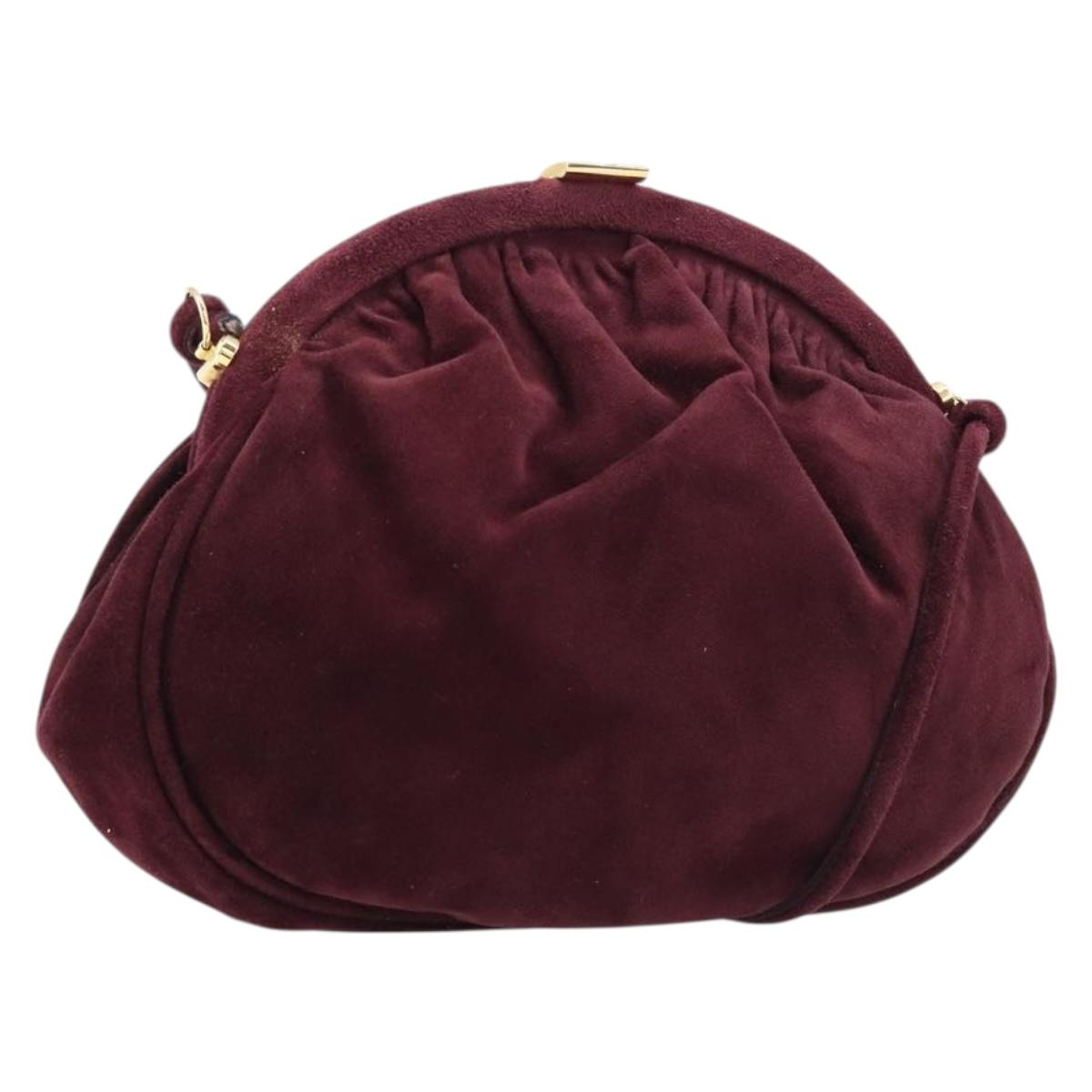 Salvatore Ferragamo Shoulder Bag Suede Bordeaux Gold Auth BA17103