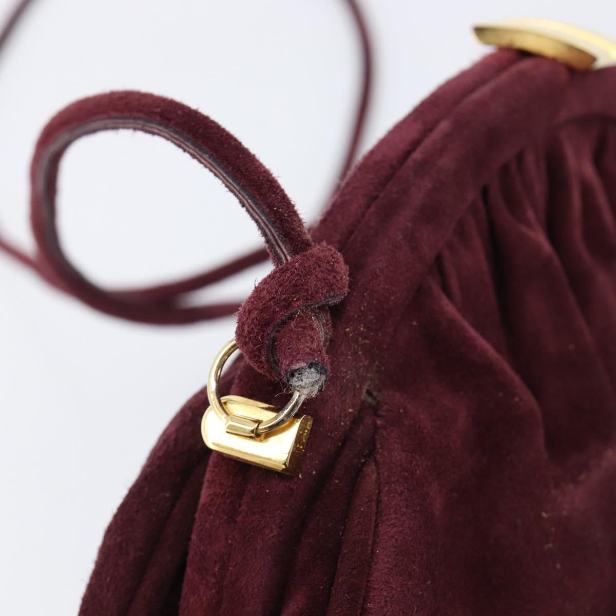 Salvatore Ferragamo Shoulder Bag Suede Bordeaux Gold Auth BA17103