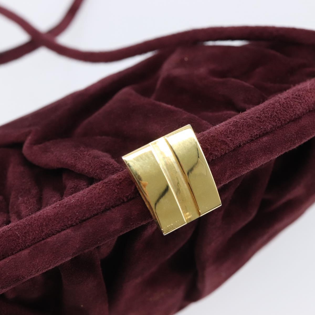 Salvatore Ferragamo Shoulder Bag Suede Bordeaux Gold Auth BA17103