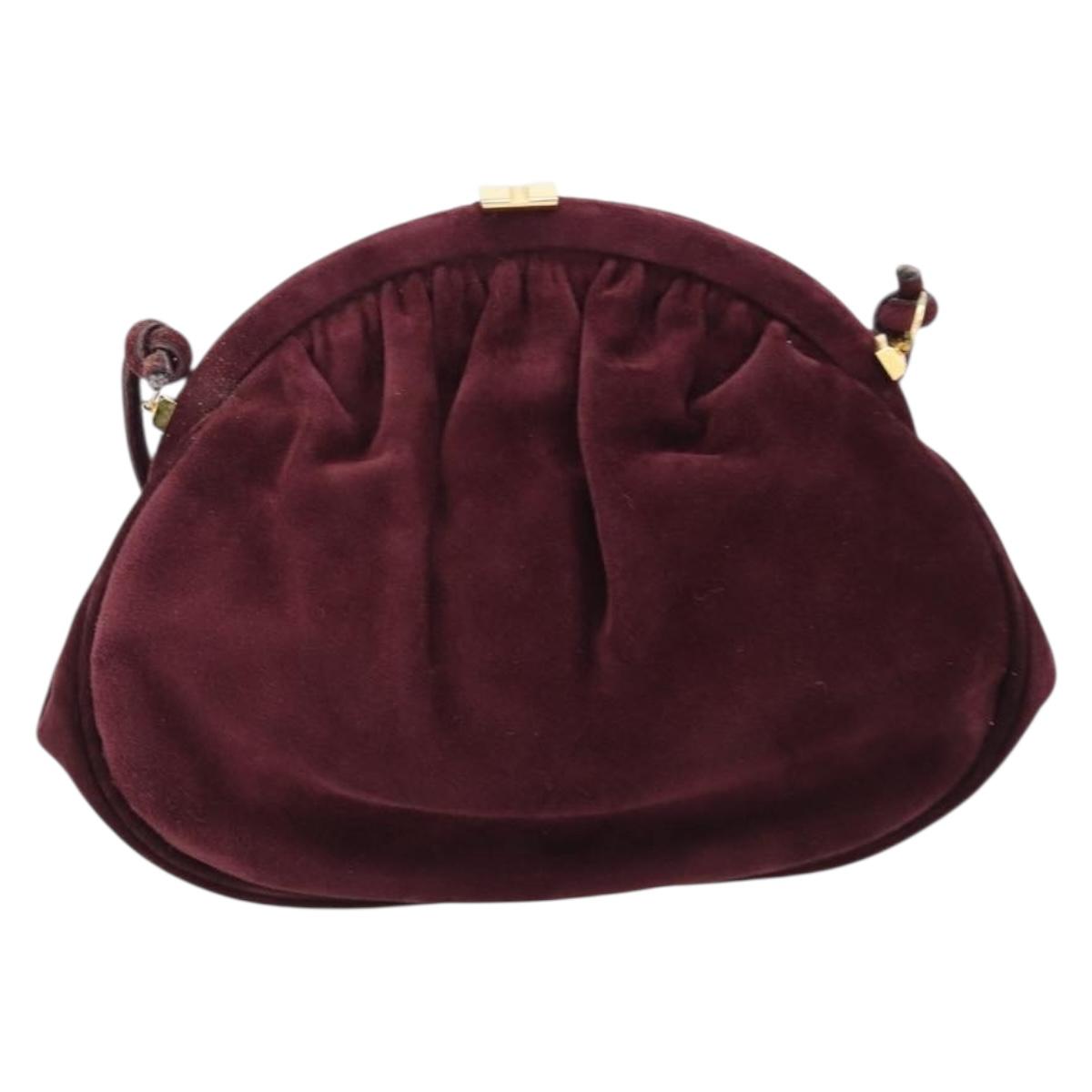 Salvatore Ferragamo Shoulder Bag Suede Bordeaux Gold Auth BA17103