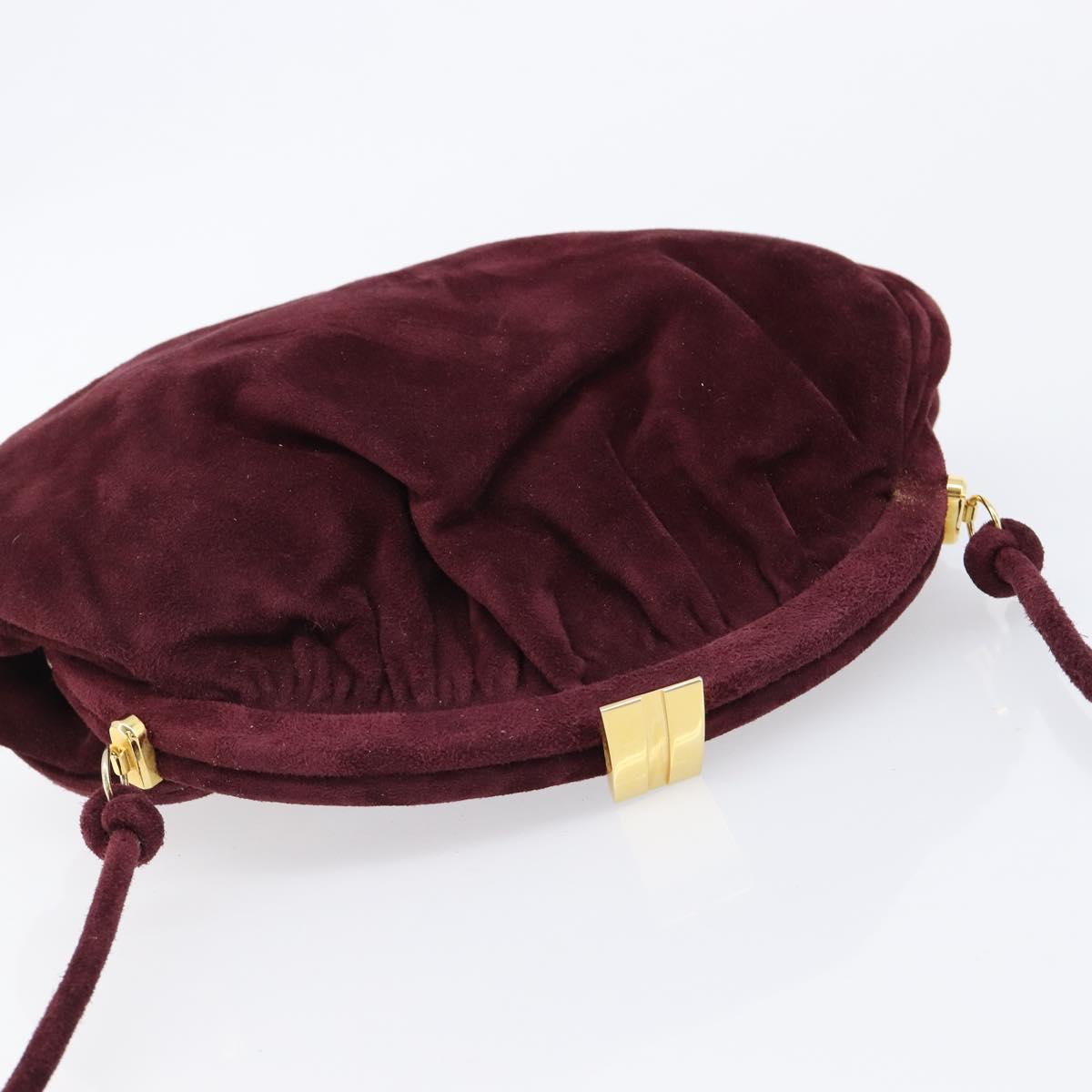 Salvatore Ferragamo Shoulder Bag Suede Bordeaux Gold Auth BA17103