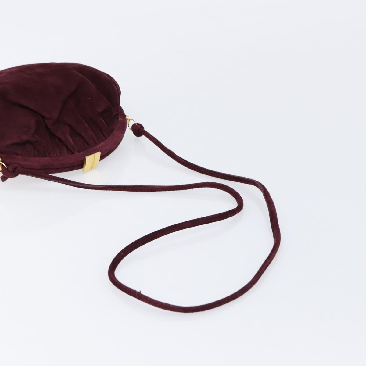 Salvatore Ferragamo Shoulder Bag Suede Bordeaux Gold Auth BA17103
