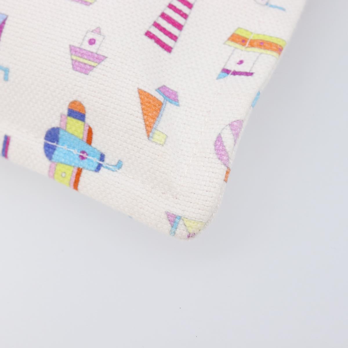 HERMES Petit Chartier Clutch Bag Canvas White Silver Auth BA17106