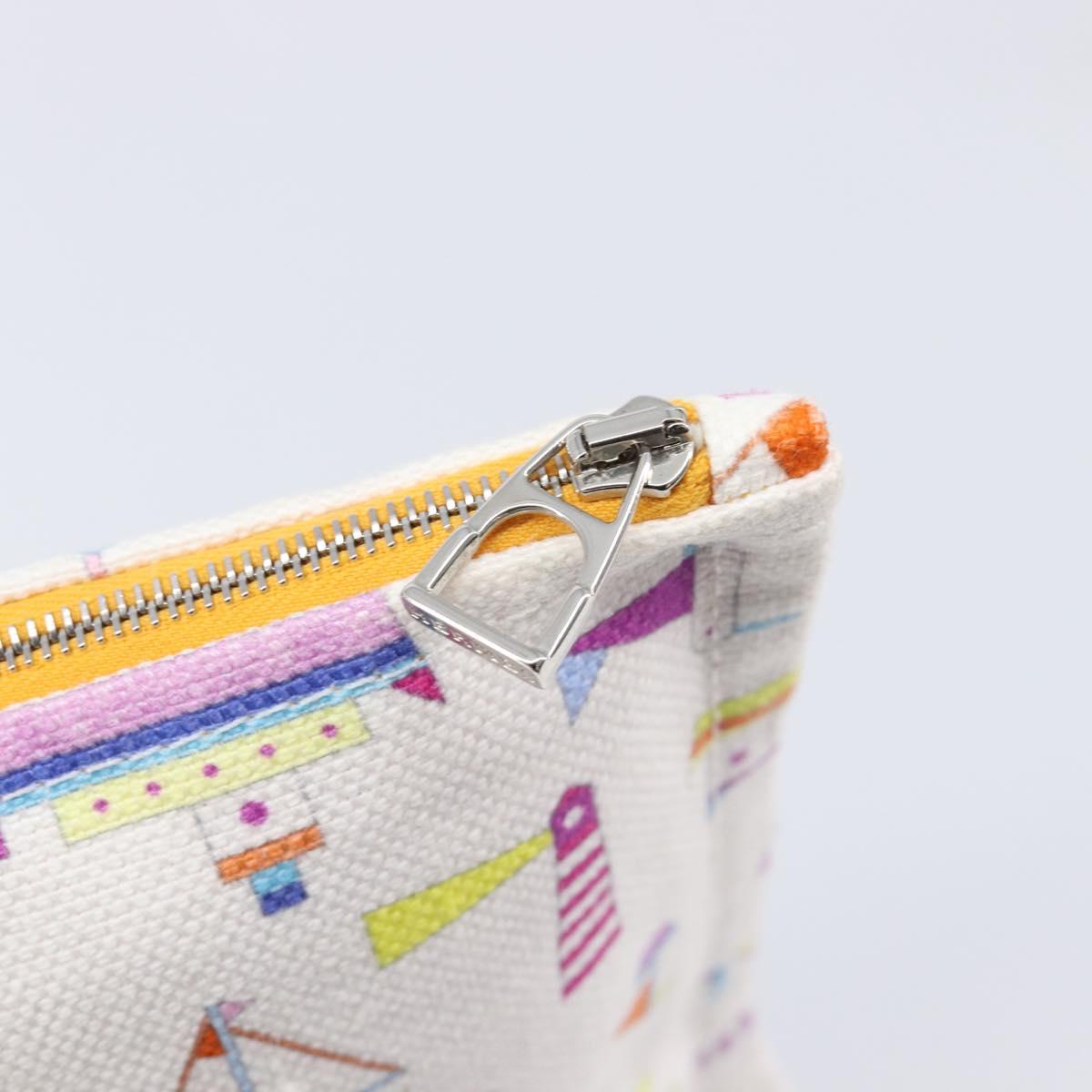 HERMES Petit Chartier Clutch Bag Canvas White Silver Auth BA17106