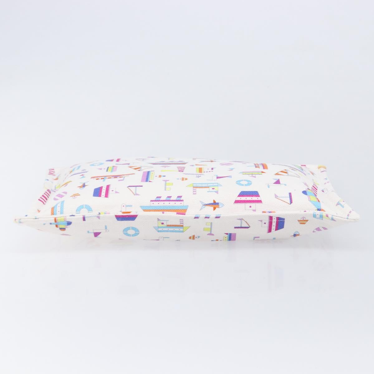 HERMES Petit Chartier Clutch Bag Canvas White Silver Auth BA17106