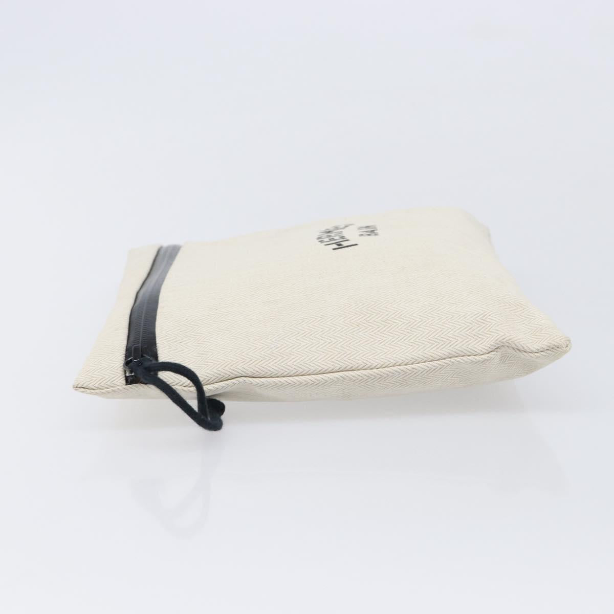 HERMES BAIN Pouch Canvas White Black Auth BA17107