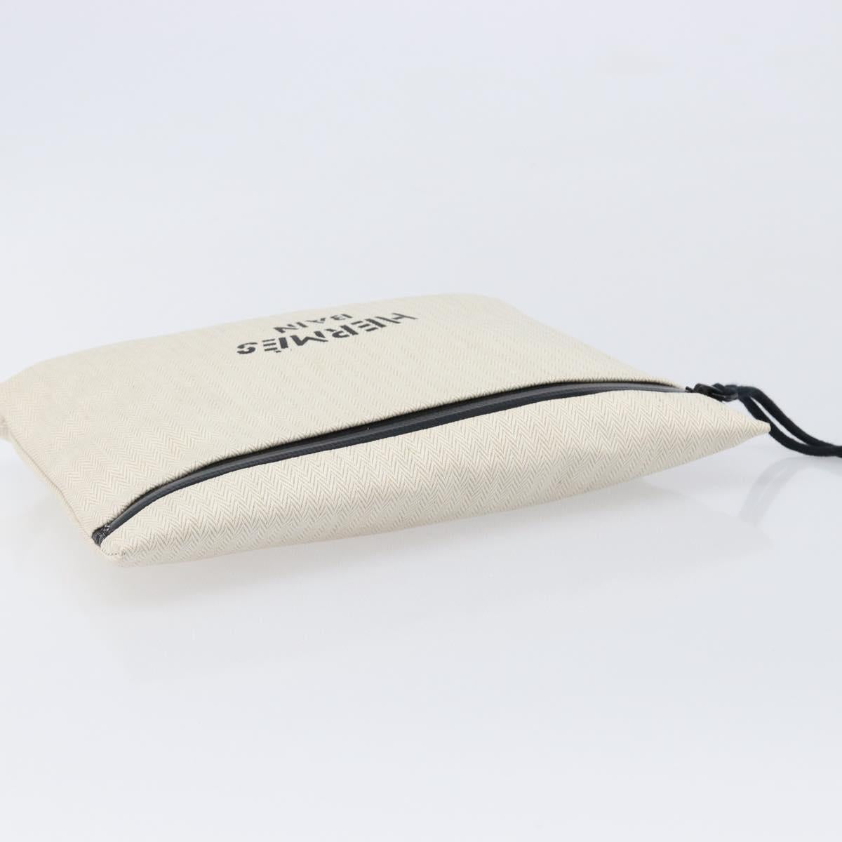 HERMES BAIN Pouch Canvas White Black Auth BA17107