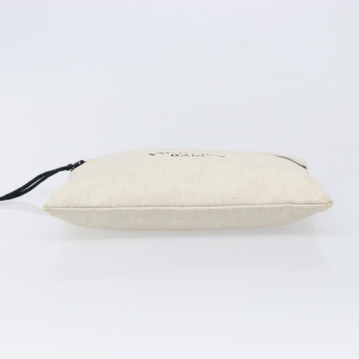 HERMES BAIN Pouch Canvas White Black Auth BA17107