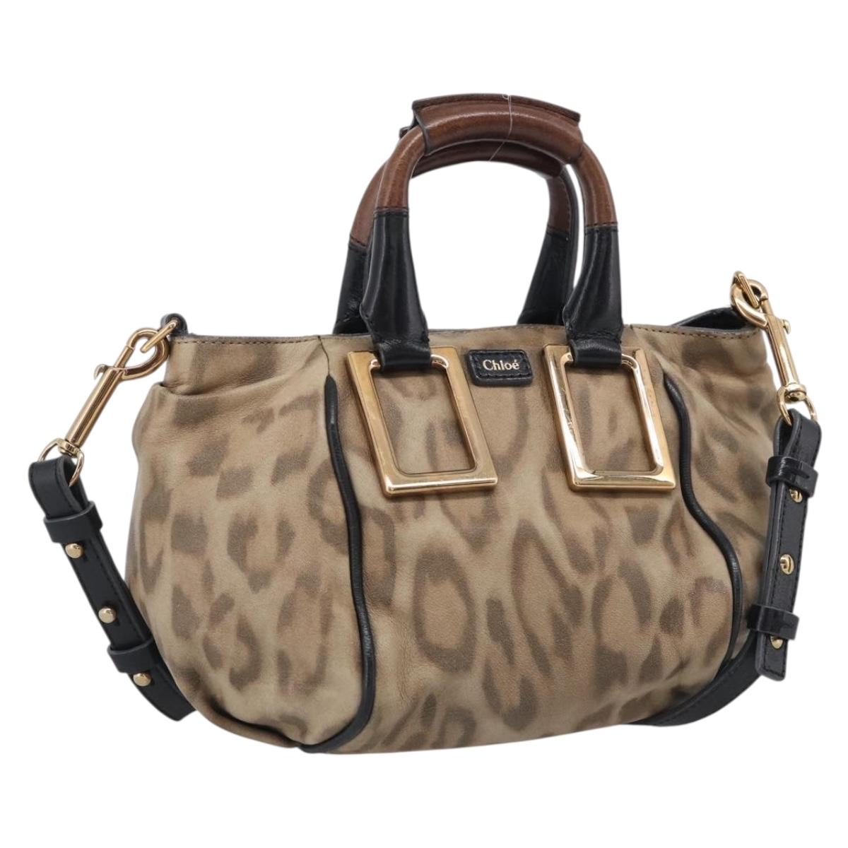 Chloe Etel Hand Bag Leather 2way Beige Gold Auth BA17109