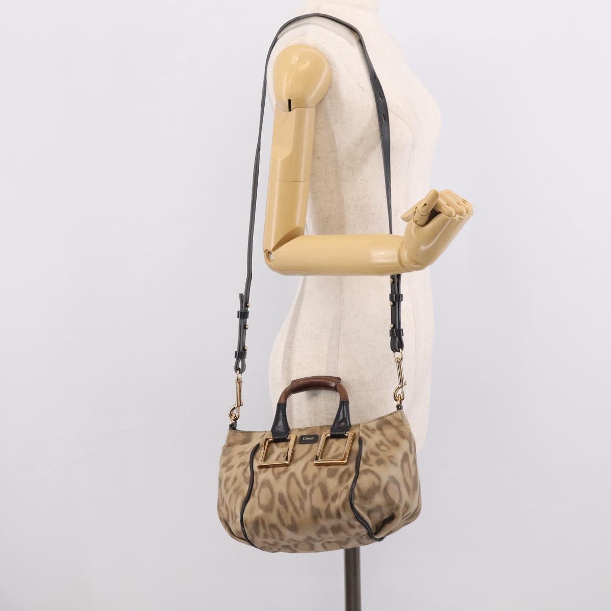 Chloe Etel Hand Bag Leather 2way Beige Gold Auth BA17109