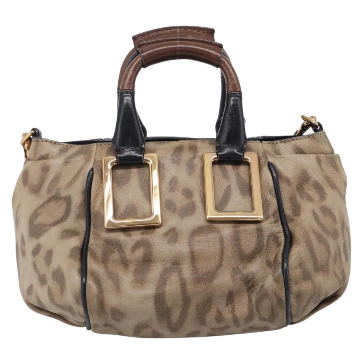 Chloe Etel Hand Bag Leather 2way Beige Gold Auth BA17109