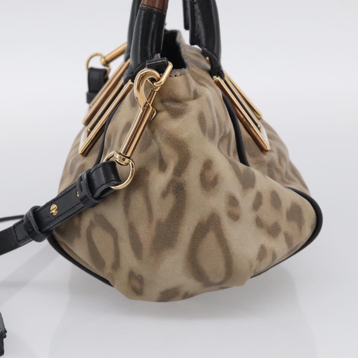 Chloe Etel Hand Bag Leather 2way Beige Gold Auth BA17109