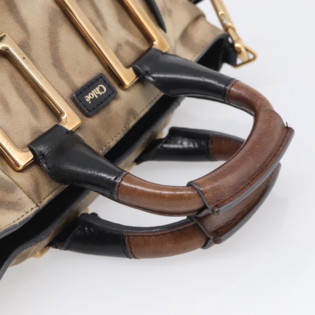 Chloe Etel Hand Bag Leather 2way Beige Gold Auth BA17109