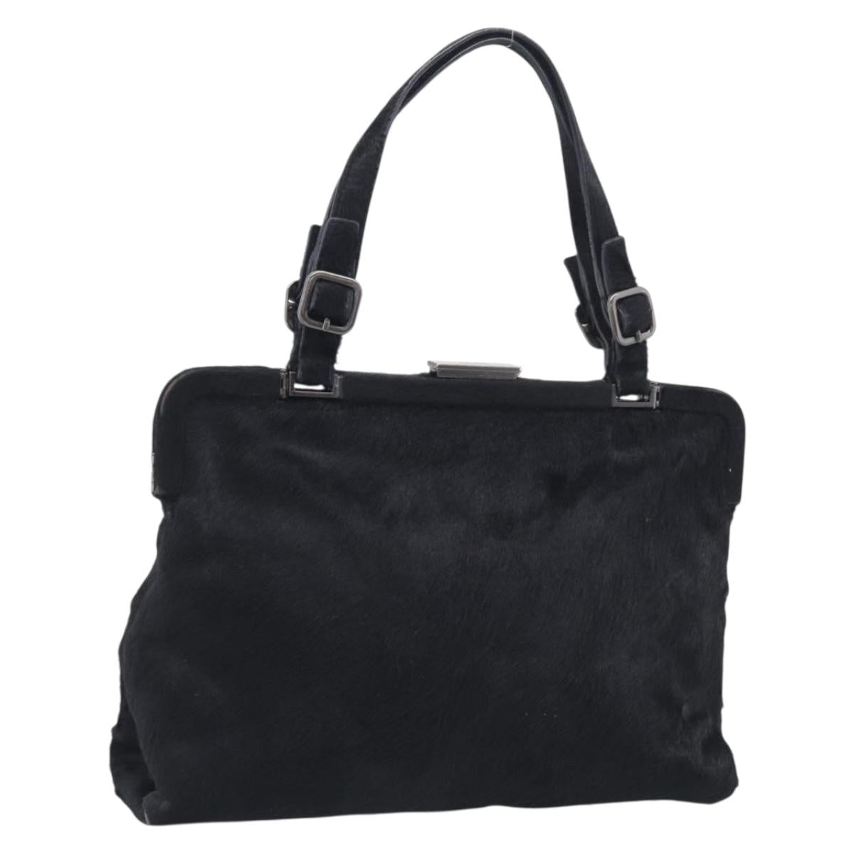 PRADA Hand Bag Harako leather Black Silver Auth BA17112