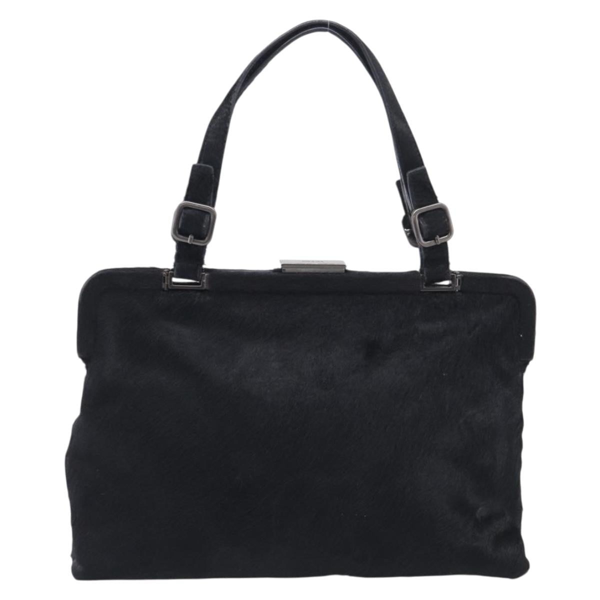 PRADA Hand Bag Harako leather Black Silver Auth BA17112