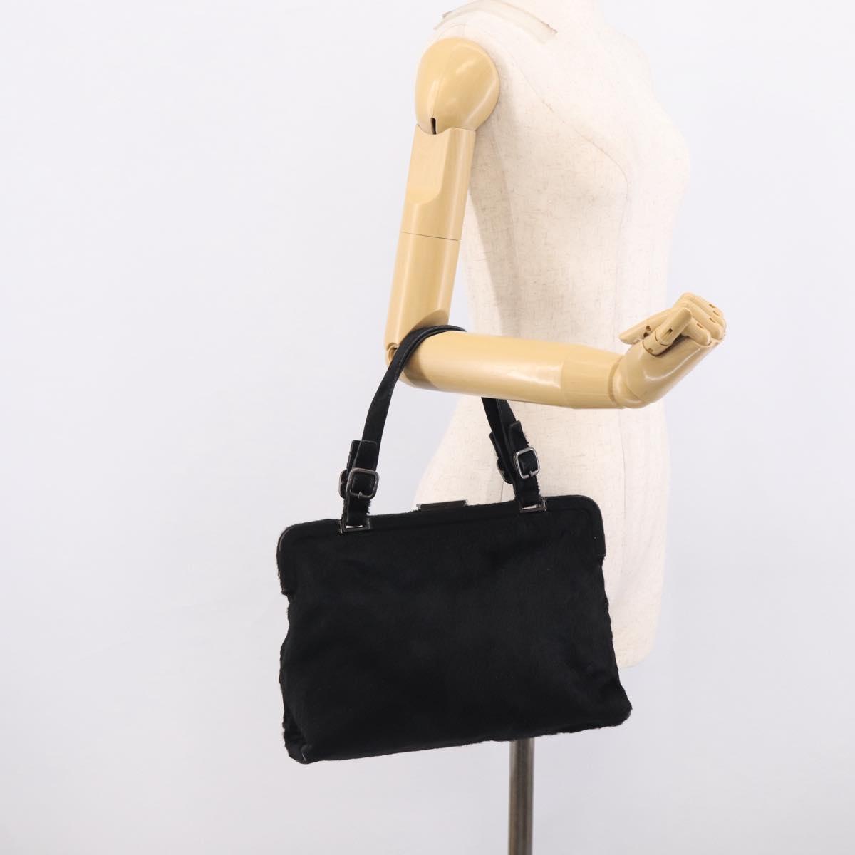 PRADA Hand Bag Harako leather Black Silver Auth BA17112