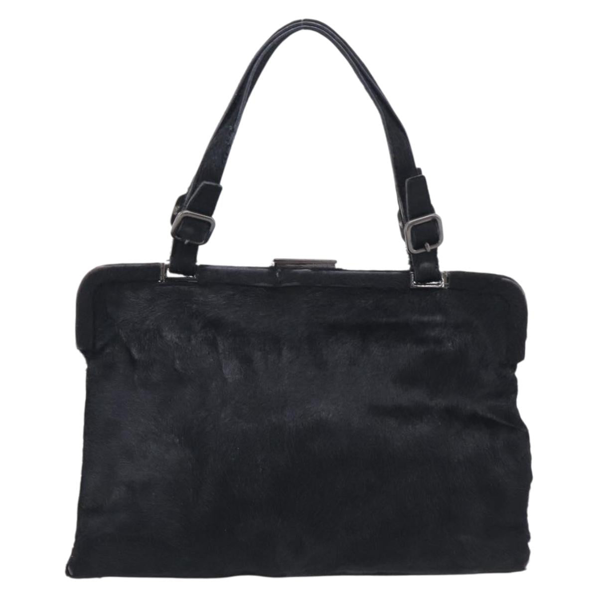PRADA Hand Bag Harako leather Black Silver Auth BA17112