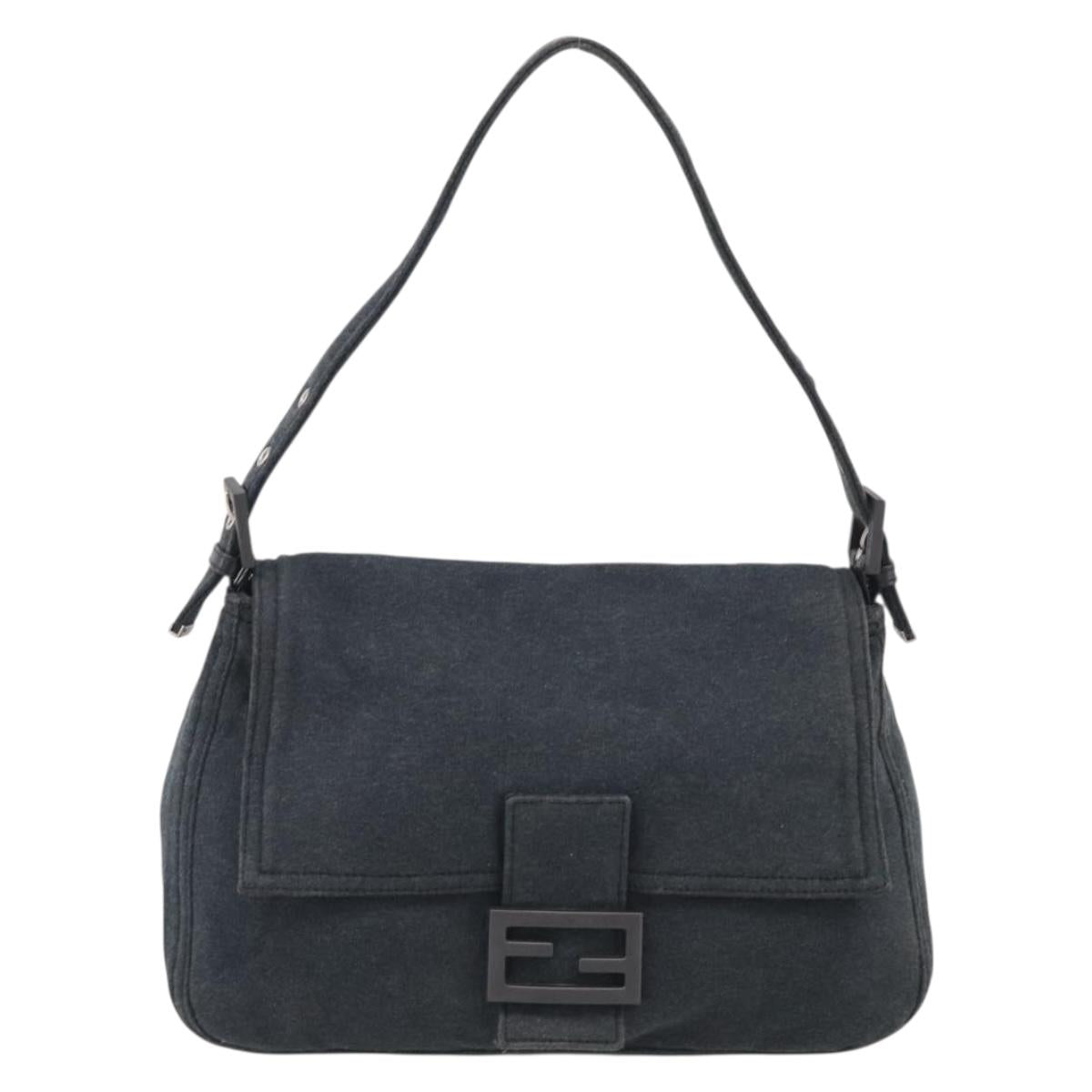 FENDI Mamma Baguette Shoulder Bag cotton Gray Auth BA17114A