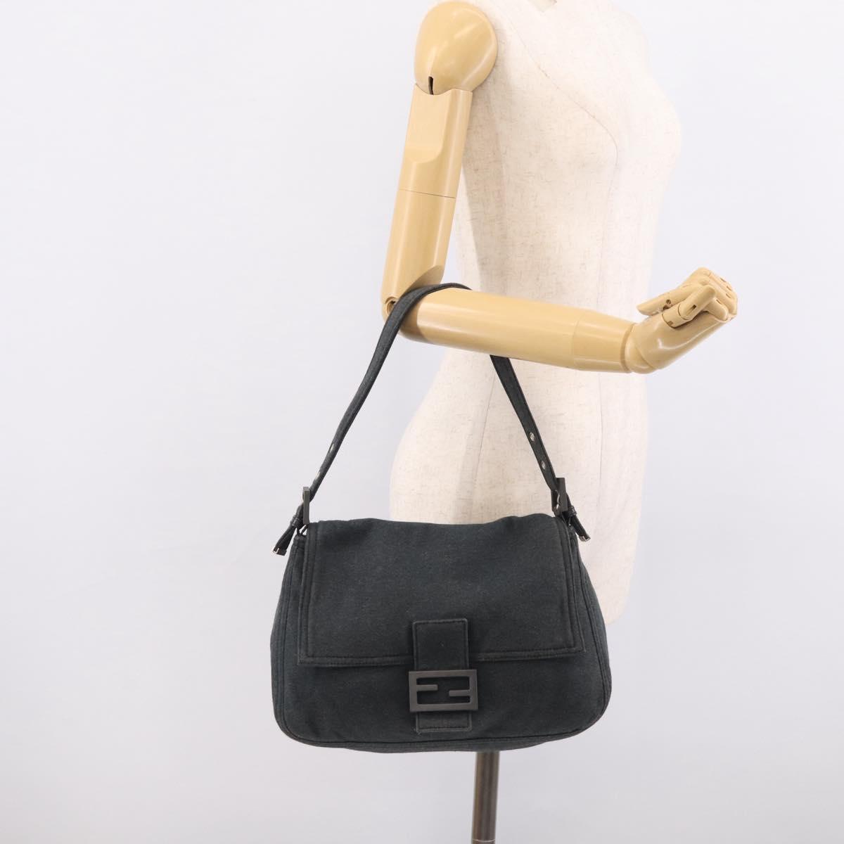 FENDI Mamma Baguette Shoulder Bag cotton Gray Auth BA17114A