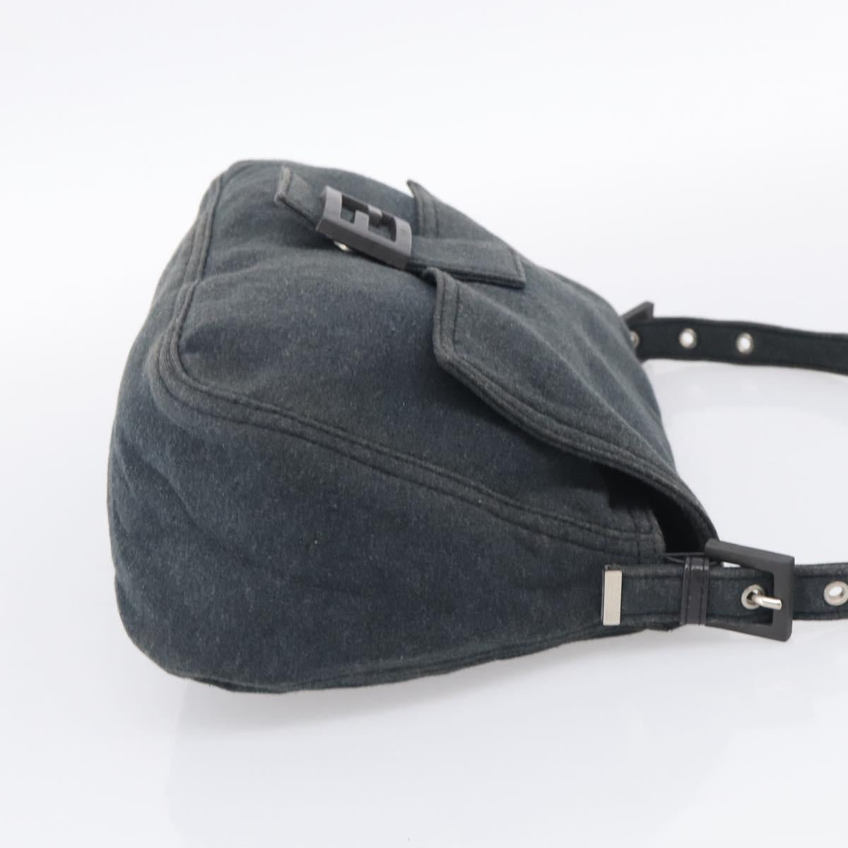 FENDI Mamma Baguette Shoulder Bag cotton Gray Auth BA17114A