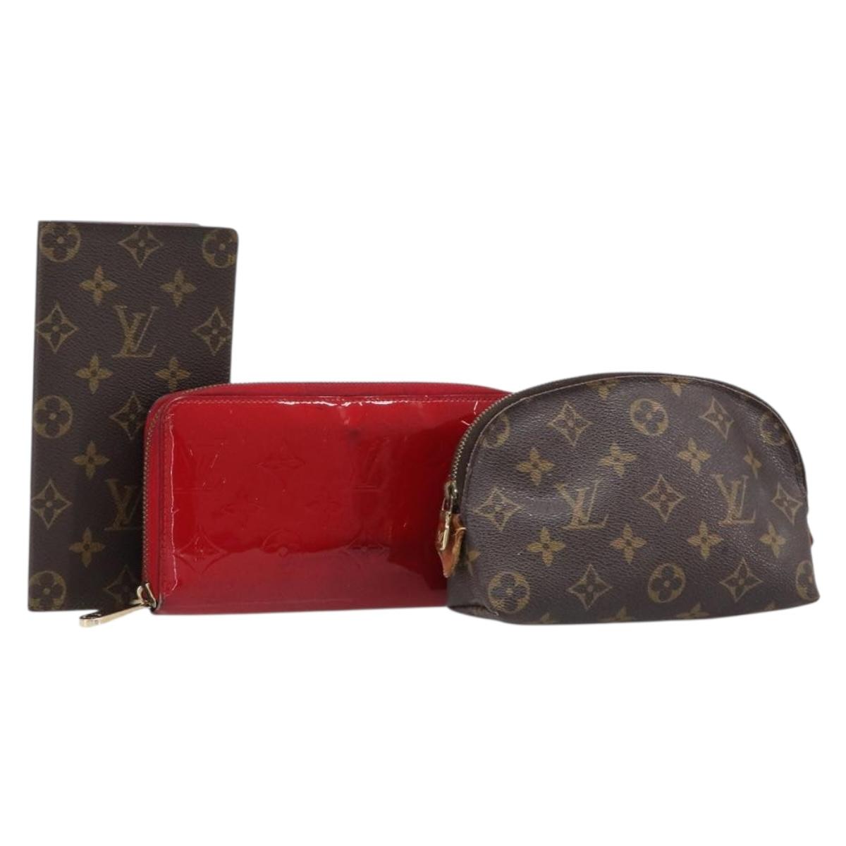 LOUIS VUITTON Monogram Vernis Pouch Wallet 3 Set Red LV Auth BA17115