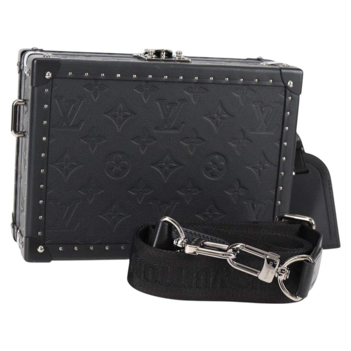 LOUIS VUITTON Monogram Shadow Clutch box Clutch Bag Black M12876 LV Auth BA1720SM