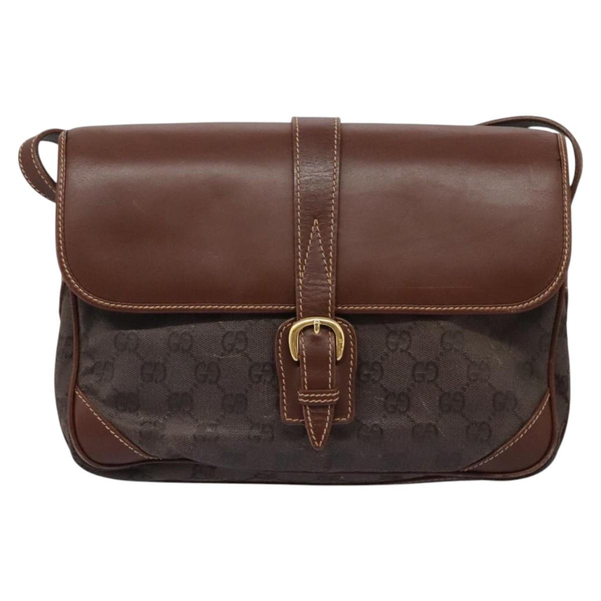 GUCCI GG Canvas Shoulder Bag Brown Gold 001 261 0613 Auth BA1734