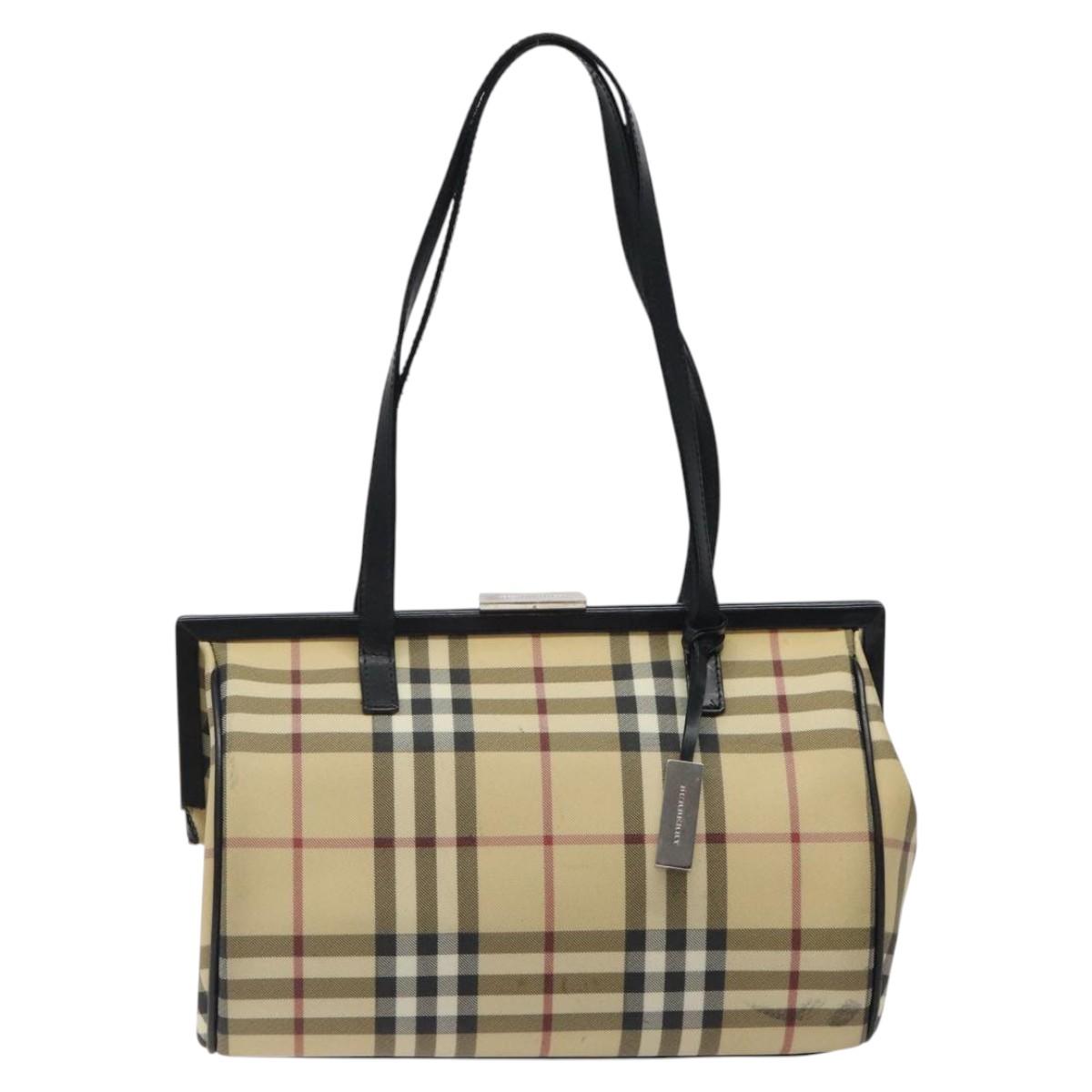 BURBERRY Nova Check Shoulder Bag PVC Beige Auth BA1737