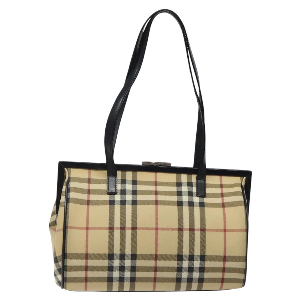 BURBERRY Nova Check Shoulder Bag PVC Beige Auth BA1737