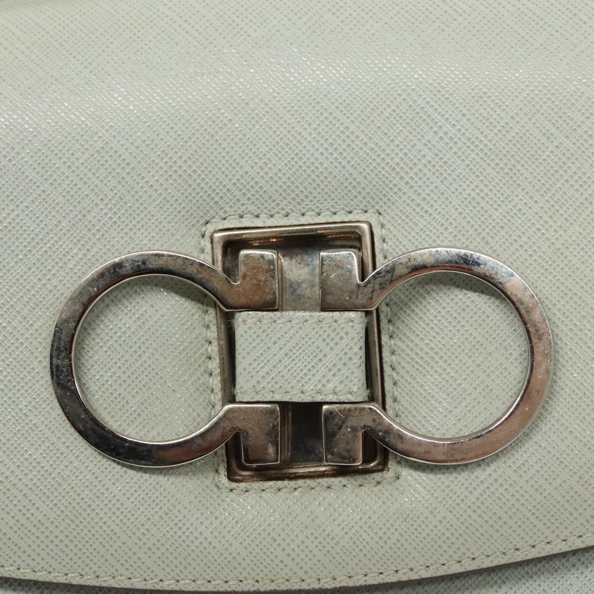 Salvatore Ferragamo Gancini Hand Bag Safiano 2way Light Blue Silver Auth BA1740