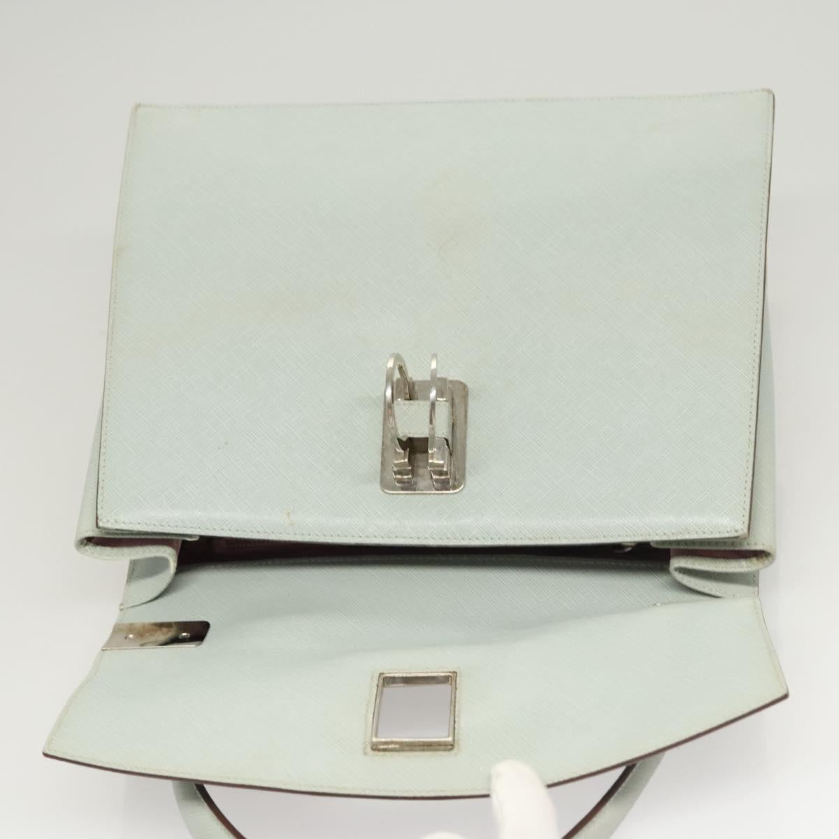 Salvatore Ferragamo Gancini Hand Bag Safiano 2way Light Blue Silver Auth BA1740