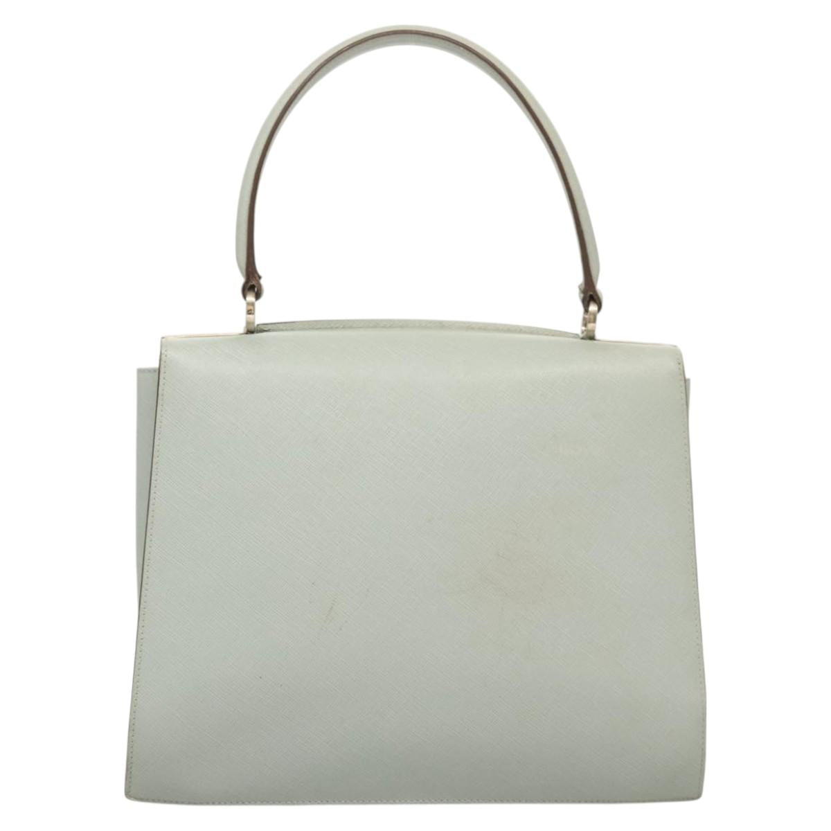 Salvatore Ferragamo Gancini Hand Bag Safiano 2way Light Blue Silver Auth BA1740